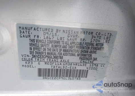 2016 Nissan Versa Note S (Sr)/S Plus/Sl/Sr/Sv из США, поврежденный, VIN 3N1CE2CP9GL360788